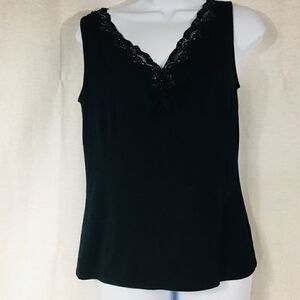 Emma James Small black v embellished tank top lace